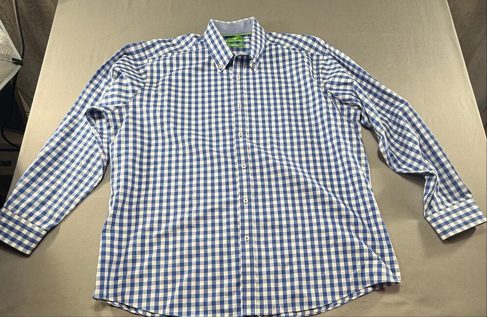 Men’s Forsyth of Canada Blue White Gingham Check Long Sleeve Shirt XL